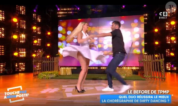 Kelly Vedovelli en duo avec Maxime Guény dans "Touche pas à mon poste" (C8) lundi 15 janvier 2018.