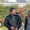 Exclusif - Ben Affleck emmène sa compagne Lindsay Shookus sur sa moto visiter une maison en construction à Brentwood le 5 janvier 2018.