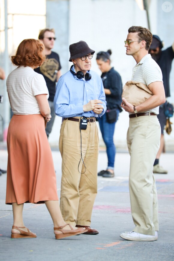 Justin Timberlake, Kate Winslet et Juno Temple sur le tournage du nouveau film de Woody Allen "Untitled Woody Allen Project" à New York City, New York, Etats-Unis, le 18 octobre 2016.