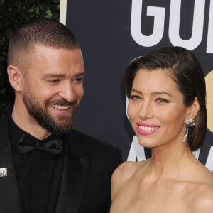 Justin Timberlake et Jessica Biel sur le tapis rouge de la 75e cérémonie des Golden Globe Awards au Beverly Hilton à Los Angeles, le 7 janvier 2018.