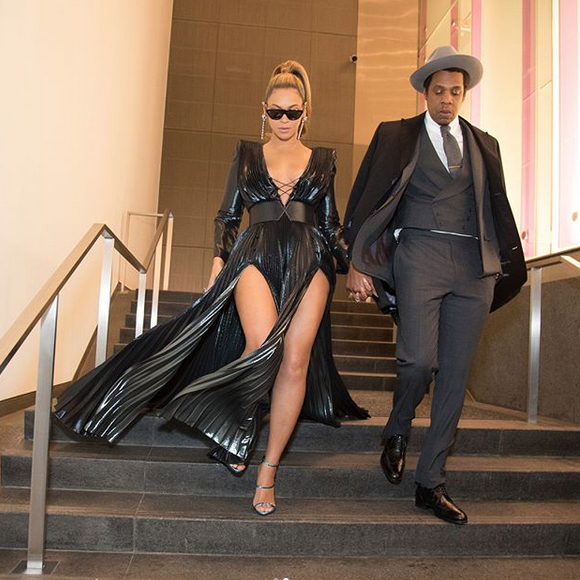 Beyoncé et JAY-Z au brunch pré-Grammy du label Roc Nation. New York, le 27 janvier 2018.