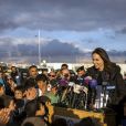 L'ambassadrice de bonne volonté du Haut commissariat de l'ONU pour les réfugiés (HCR) Angelina Jolie visite le camp de réfugiés syriens de Zaatari en Jordanie le 28 janvier 2018. Angelina était accompagnée de ses filles Shiloh et Zahara. U