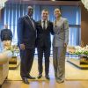 Le président Macky Sall, Emmanuel Macron et Rihanna à Dakar le 2 février 2018.ABACAPRESS.COM02/02/2018 - PARIS