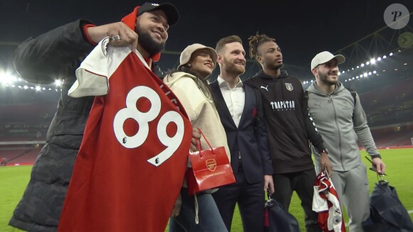Rorrey Fenty, Rihanna, Shkrodran Mustafi et Sead Kolašinac - Match Arsenal vs Everton à l'Emirates Stadium à Londres le 3 février 2018.