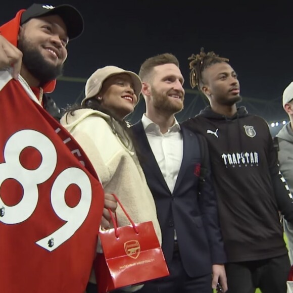 Rorrey Fenty, Rihanna, Shkrodran Mustafi et Sead Kolašinac - Match Arsenal vs Everton à l'Emirates Stadium à Londres le 3 février 2018.