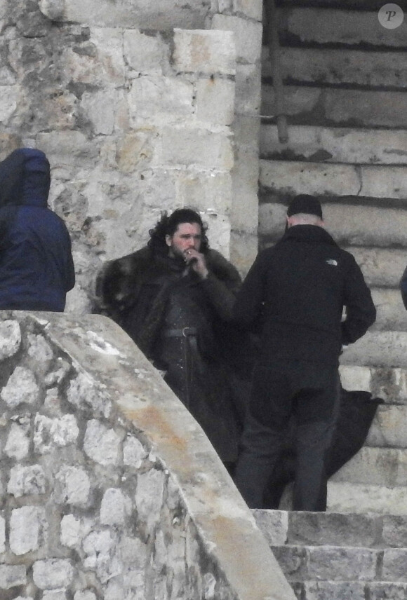 Kit Harrington sur le tournage de la saison 8 de Game of Thrones à Dubrovnik en Croatie, le 7 février 2018.