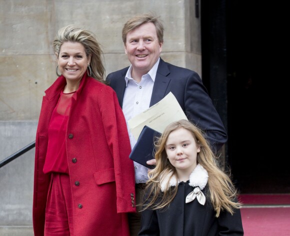 Le roi Willem-Alexander des Pays-Bas et la reine Maxima avec leur fille la princesse Ariane à Amsterdam le 3 février 2018 lors de la fête du 80e annniversaire de la princesse Beatrix.