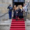 Le roi Willem-Alexander des Pays-Bas et la reine Maxima avec leurs filles la princesse Catharina-Amalia, la princesse Alexia et la princesse Ariane à Amsterdam le 3 février 2018 lors de la fête du 80e annniversaire de la princesse Beatrix.