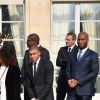 Kylian Mbappé - Photo de famille avec les invités des présidents Emmanuel Macron et George Weah au palais de l'Elysée à Paris le 21 février 2018. © Christian Liewig / Pool / Bestimage