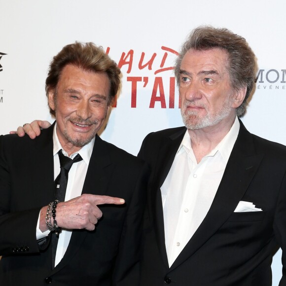 Johnny Hallyday et Eddy Mitchell - Avant-première de 'Salaud on t'aime' à l'UGC Normandie sur les Champs-Elysées à Paris le 31 mars 2014.