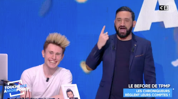 Cyril Hanouna recadré par Pascal Soetens dans "Touche pas à mon poste" sur C8. Le 28 février 2018. L'animateur s'est moqué du fils de l'éducateur sans connaître leur lien de parenté.