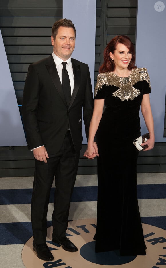 Nick Offerman et sa femme Megan Mullally - People à la soirée Vanity Fair Oscar Party au "Wallis Annenberg Center for the Performing Arts" à Beverly Hills, le 4 mars 2018. © Prensa Internacional via Zuma Press/Bestimage