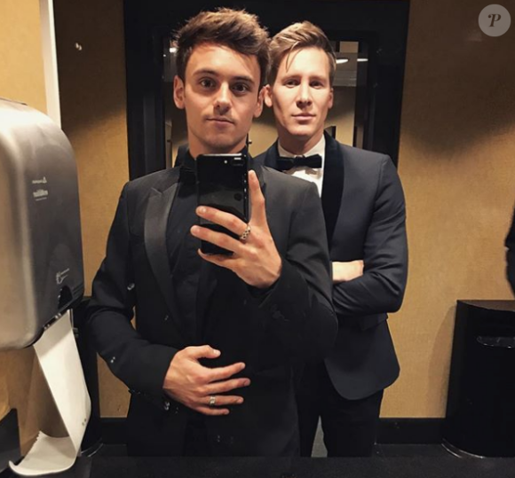 Tom Daley et Dustin Lance Black, au Beverly Hilton Hotel de Los Angeles, le 12 février 2018