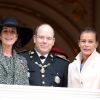 La princesse Caroline de Hanovre, le prince Albert II et la princesse Stephanie de Monaco - La famille de Monaco au balcon du palais princier lors de la fete nationale à Monaco. Le 19 novembre 2013.