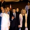 Ségolène Royal, Le premier ministre indien Narendra Modi, Le président Emmanuel Macron, La première dame Brigitte Macron, Jean-Yves Le Drian, ministre de l'Europe et des affaires étrangères, Florence Parly, ministre des armées lors de l’arrivée du couple présidentiel français à l'aéroport militaire de Delhi le 9 mars 2018. Le président français et son épouse sont en voyage officiel en Inde pour 3 jours. © Dominique Jacovides / Bestimage