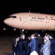 Arrivée du couple présidentiel français à l'aéroport militaire de Delhi le 9 mars 2018. Le président français et son épouse sont en voyage officiel en Inde pour 3 jours. © Dominique Jacovides / Bestimage