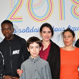 Equipe de la série " les bracelets rouges" : Esther Valding, Azize Diabaté Abdoulay, Marius Blivet, Louna Espinosa, Cécile Rebboah et Audran Cattin - 100 ans de la lutte contre le cancer à la cité des sciences à Paris, France, le 14 mars 2018. © Veeren/Bestimage