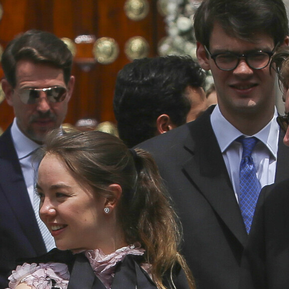 La princesse Alexandra de Hanovre et son frère Pierre Casiraghi au mariage religieux du prince Christian de Hanovre et d'Alessandra de Osma le 16 mars 2018 à Lima au Pérou.