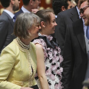 La princesse Alexandra de Hanovre et son demi-frère Pierre Casiraghi au mariage religieux du prince Christian de Hanovre et d'Alessandra de Osma le 16 mars 2018 à Lima au Pérou.