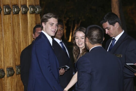 La princesse Alexandra de Hanovre et son compagnon Ben-Sylvester Strautmann lors du cocktail au soir du mariage religieux du prince Christian de Hanovre et d'Alessandra de Osma, le 16 mars 2018 au manoir Berckmeyer à Lima au Pérou.