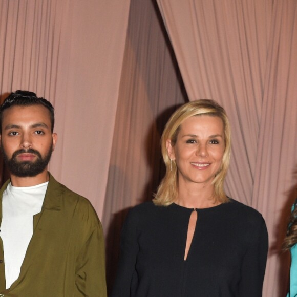 Frédérique Bel, Hapsatou Sy, Fahaid Sanober, Laurence Ferrari et Malika Ménard - Défilé Fahaid Sanober à l'hôtel Marignan à Paris, le 17 mars 2018. © Coadic Guirec/Bestimage