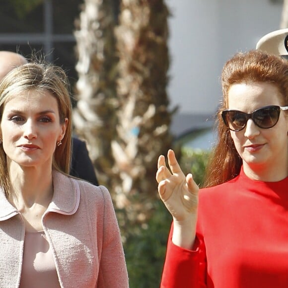 La princesse Lalla Salma du Maroc avec la reine Letizia d'Espagne le 15 juillet 2014 à Rabat.