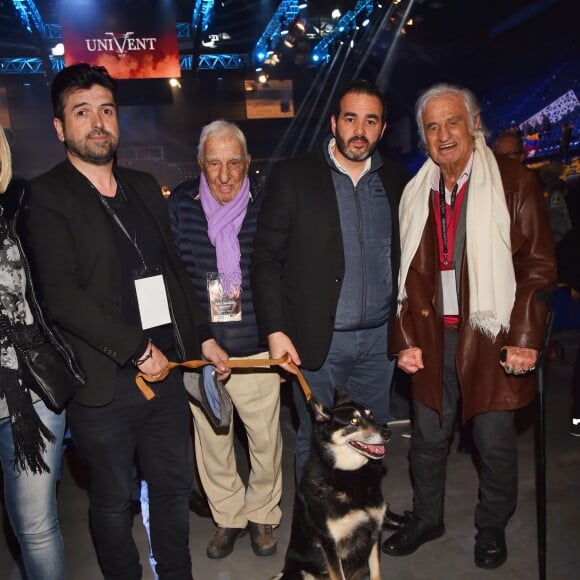 Exclusif - Jeff Domenech, Charles Gérard, Xavier Bonnard, le président de la SPA de Marseille Provence, et Jean-Paul Belmondo lors du gala de boxe organisé par Univent Production au Palais des Sports de Marseille le 24 mars 2018. © Bruno Bebert/Bestimage