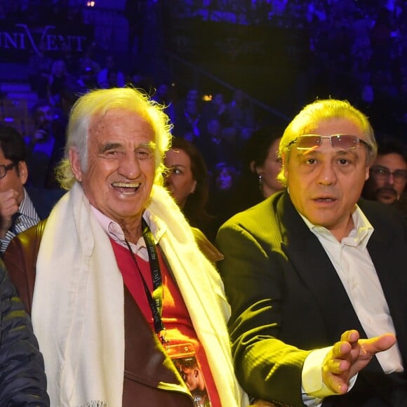 Charles Gérard, Jean-Paul Belmondo et Louis Acariès lors du gala de boxe organisé par Univent Production au Palais des Sports de Marseille le 24 mars 2018. © Bruno Bebert/Bestimage