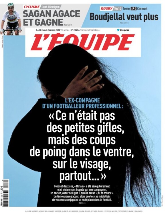 Couverture du quotidien "L'Equipe" le 26 mars 2018.
