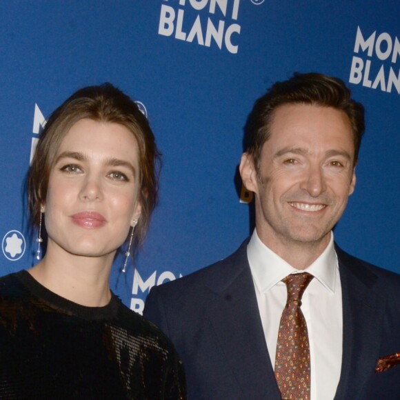 Nicolas Baretzki, Charlotte Casiraghi et Hugh Jackman à la soirée Meisterstuck Le Petit Prince de Montblanc au One World Trade Center Observatory. New York, le 4 avril 2018.