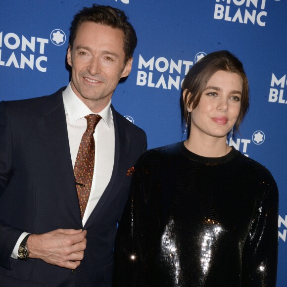 Hugh Jackman et Charlotte Casiraghi à la soirée Meisterstuck Le Petit Prince de Montblanc au One World Trade Center Observatory. New York, le 4 avril 2018.