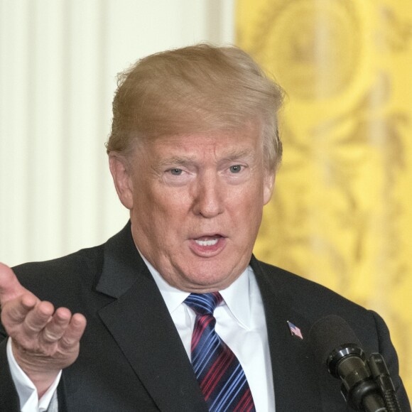 Le président des Etats-Unis Donald Trump en conférence de presse avec les dirigeants des pays baltes à la Maison Blanche à Washington. Le 3 avril 2018