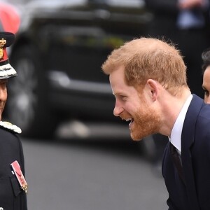 Le prince Harry et Meghan Markle à leur arrivée le 23 avril 2018 en l'église St Martin-in-the-fileds à Londres, à la cérémonie commémorant le 25e anniversaire de l'assassinat de Stephen Lawrence, victime à 18 ans d'un crime raciste.