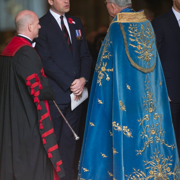 Le prince William, duc de Cambridge, assistait en compagnie du prince Harry et de Meghan Markle à la messe de commémoration de l'ANZAC Day en l'abbaye de Westminster à Londres le 25 avril 2018.