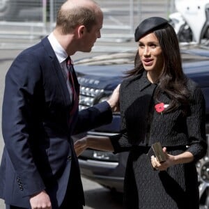 Le prince William, duc de Cambridge, assistait en compagnie du prince Harry et de Meghan Markle, qu'il a saluée très chaleureusement, à la messe de commémoration de l'ANZAC Day en l'abbaye de Westminster à Londres le 25 avril 2018.