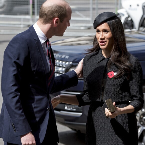 Le prince William, duc de Cambridge, assistait en compagnie du prince Harry et de Meghan Markle, qu'il a saluée très chaleureusement, à la messe de commémoration de l'ANZAC Day en l'abbaye de Westminster à Londres le 25 avril 2018.