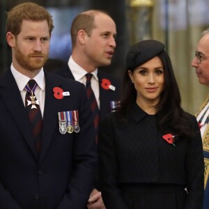 Le prince William, duc de Cambridge, assistait en compagnie du prince Harry et de Meghan Markle à la messe de commémoration de l'ANZAC Day en l'abbaye de Westminster à Londres le 25 avril 2018.