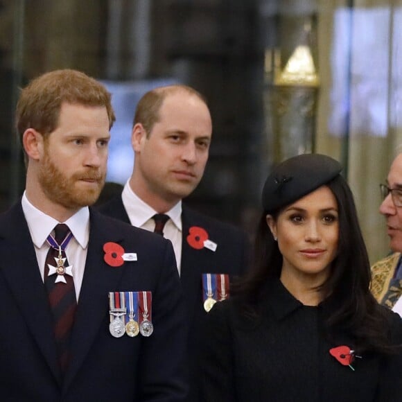 Le prince William, duc de Cambridge, assistait en compagnie du prince Harry et de Meghan Markle à la messe de commémoration de l'ANZAC Day en l'abbaye de Westminster à Londres le 25 avril 2018.