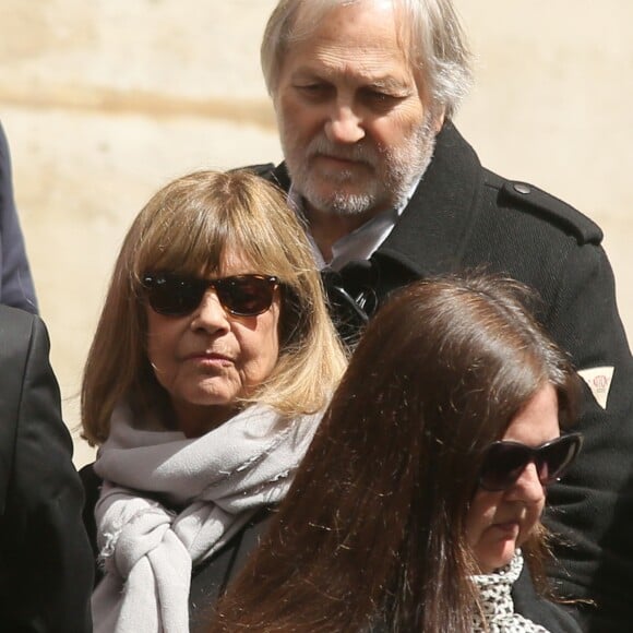 Chantal Goya et son mari Jean-Jacques Debout - Obsèques de la mère de Chantal Goya, Colette Dartiguenave De Guerre, en l'église Saint-Roch à Paris. Le 26 avril 2018.