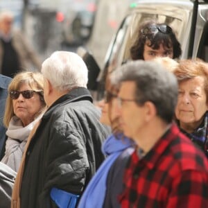 Chantal Goya et des proches - Obsèques de la mère de Chantal Goya, Colette Dartiguenave De Guerre, en l'église Saint-Roch à Paris. Le 26 avril 2018.