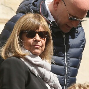 Chantal Goya - Obsèques de la mère de Chantal Goya, Colette Dartiguenave De Guerre, en l'église Saint-Roch à Paris. Le 26 avril 2018.