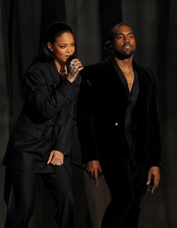 Kanye West (R) and Rihanna perform onstage at the 57th Annual Grammy Awards at Staples Center in Los Angeles, CA, USA, on February 8, 2015. Photo by Frank Micelotta/PictureGroup/ABACAPRESS.COM09/02/2015 - Los Angeles
