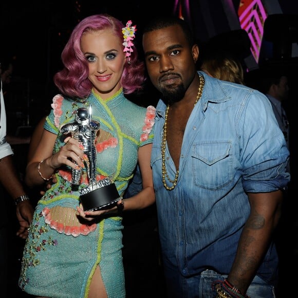 (L-R) Katy Perry and Kanye West backstage at the 2011 MTV Video Music Awards at the Nokia Theatre L.A. Live in Los Angeles, CA, USA on August 28, 2011. Photo by Frank Micelotta/PictureGroup/ABACAPRESS.COM28/08/2011 - Los Angeles