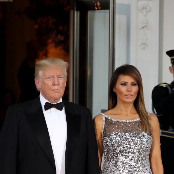 Le président américain Donald Trump et sa femme la Première Dame Melania Trump - Dîner en l'honneur du président de la République française et sa femme la première dame à la Maison Blanche à Washington, le 24 avril 2018. © Dominique Jacovides/Bestimage