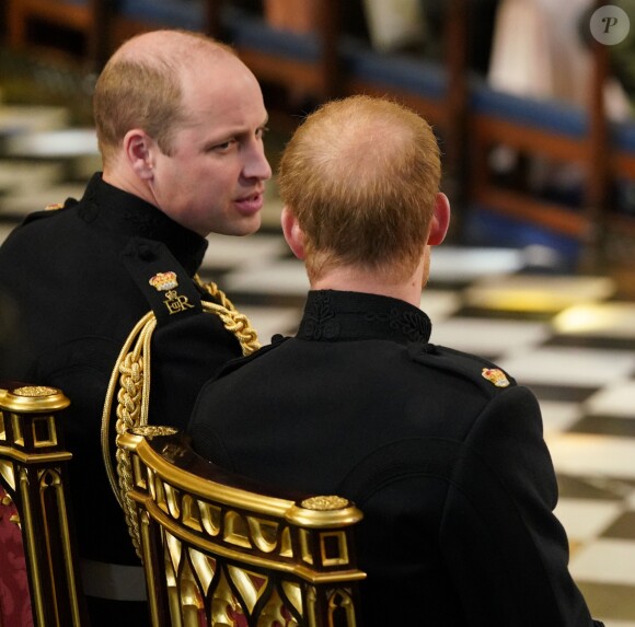 Le prince Harry avec son frère le prince William, duc de Cambridge, qui était son témoin, lors de son mariage avec Meghan Markle en la chapelle St George à Windsor le 19 mai 2018.