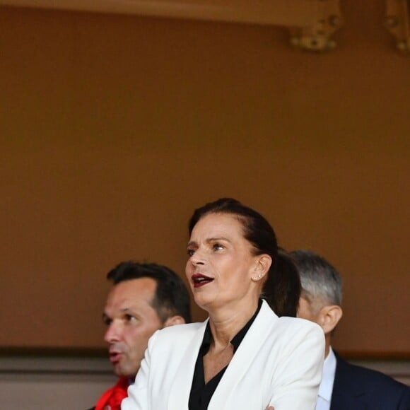 La princesse Stéphanie de Monaco a assisté avec son fils Louis Ducruet et son frère le prince Albert II de Monaco au match de Ligue 1 entre l'AS Monaco et l'AS Saint-Etienne le 12 mai 2018 au stade Louis-II, qui a vu les Monégasques s'imposer 1 à 0 grâce à un but dans les arrêts de jeu. © Bruno Bebert/Bestimage