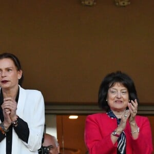 La princesse Stéphanie de Monaco a assisté avec son fils Louis Ducruet et son frère le prince Albert II de Monaco au match de Ligue 1 entre l'AS Monaco et l'AS Saint-Etienne le 12 mai 2018 au stade Louis-II, qui a vu les Monégasques s'imposer 1 à 0 grâce à un but dans les arrêts de jeu. © Bruno Bebert/Bestimage