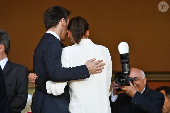 La princesse Stéphanie de Monaco a assisté avec son fils Louis Ducruet et son frère le prince Albert II de Monaco au match de Ligue 1 entre l'AS Monaco et l'AS Saint-Etienne le 12 mai 2018 au stade Louis-II, qui a vu les Monégasques s'imposer 1 à 0 grâce à un but dans les arrêts de jeu. © Bruno Bebert/Bestimage