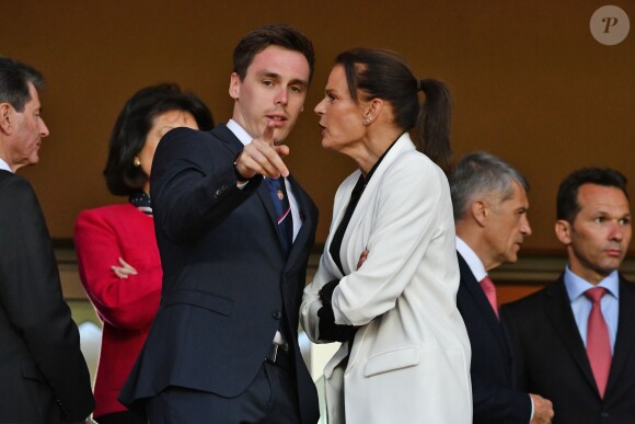La princesse Stéphanie de Monaco a assisté avec son fils Louis Ducruet et son frère le prince Albert II de Monaco au match de Ligue 1 entre l'AS Monaco et l'AS Saint-Etienne le 12 mai 2018 au stade Louis-II, qui a vu les Monégasques s'imposer 1 à 0 grâce à un but dans les arrêts de jeu. © Bruno Bebert/Bestimage