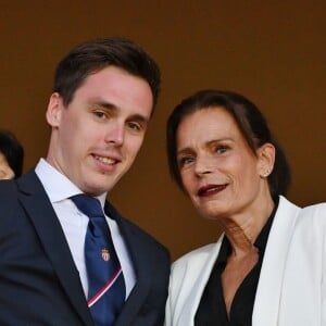 La princesse Stéphanie de Monaco a assisté avec son fils Louis Ducruet et son frère le prince Albert II de Monaco au match de Ligue 1 entre l'AS Monaco et l'AS Saint-Etienne le 12 mai 2018 au stade Louis-II, qui a vu les Monégasques s'imposer 1 à 0 grâce à un but dans les arrêts de jeu. © Bruno Bebert/Bestimage